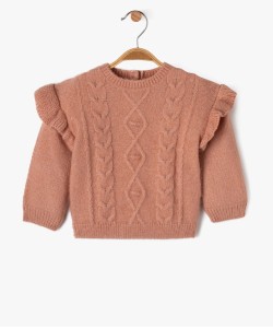 Pull grosse maille torsadée à volants bébé fille